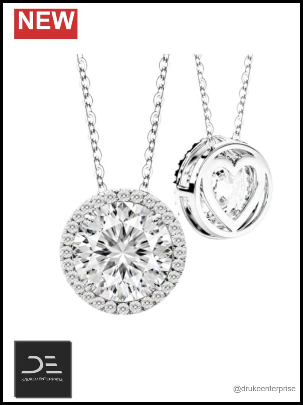Moissanite S925 Sterling Silver Solitaire Halo Pendant Necklace Lab Created Gem